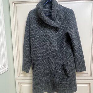 Jones & Co Gray Herringbone Wool Blend Cowl Neck Coat Asymmetrical Button Jacket